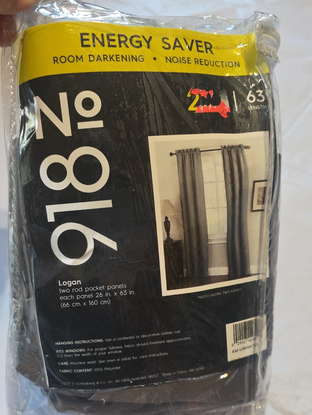 No. 918 New Pair Pocket Rod Blackout Curtains Logan Gray 52x63